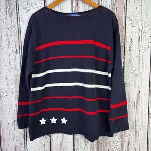 Karen Scott Sport Woman Plus Size 1X Navy Red White Americana Sweater Stars USA